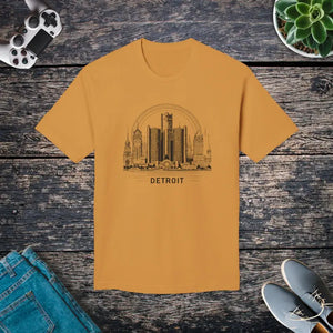 Detroit City Skyline Cotton Tee Women’s Fashion Urban Style - Dipaliz - Gold / s - T-shirts