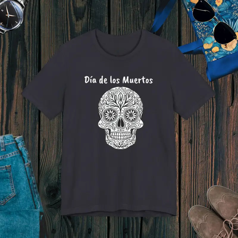 Turn Heads with Los Muertos Sugar Skull Jersey Tee - Dark Grey / s T-shirt