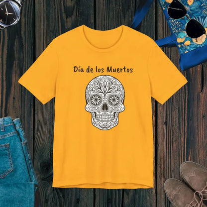 Turn Heads with Los Muertos Sugar Skull Jersey Tee - Gold / s T-shirt