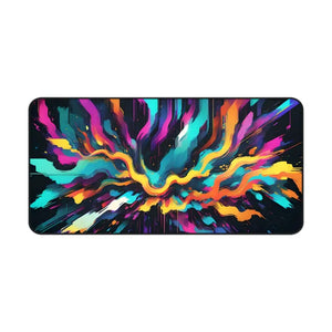 Vibrant Digital Glitch Art Desk Mat - Energetic Workspace Style - Dipaliz - 16’’ × 32’’ - Workstation & Cubicle
