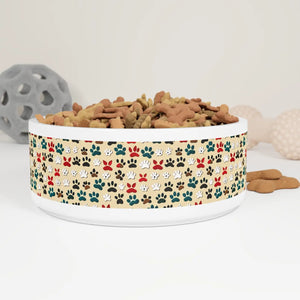 Posh Porcelain Pet Bowl Paw Print Pattern - Dipaliz - Bowls Feeders & Waterers