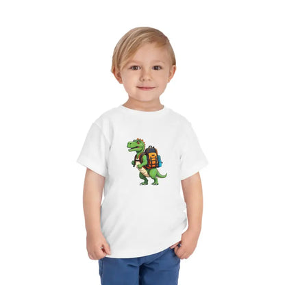 Dino Backpack Tee: Fun School Style for Kids - White / 2t Clothes