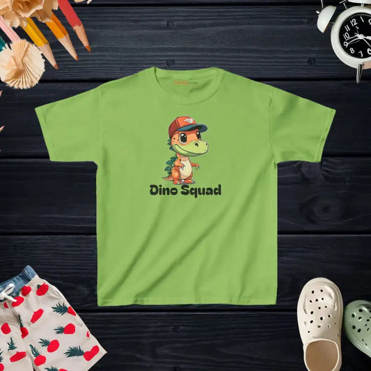 Dino Squad Kids Heavy Cotton Tee - Roar in Style! - Xs / Lime Clothes