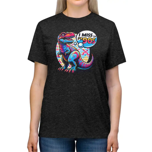 90s Dinosaur Triblend Tee - Unisex Style and Comfort - Black Heather / s T-shirt