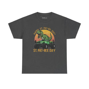 Dinosaur on Jeep Heavy Cotton Tee - St Patricks Day Unisex - Dipaliz - Dark Heather / s - T-shirts