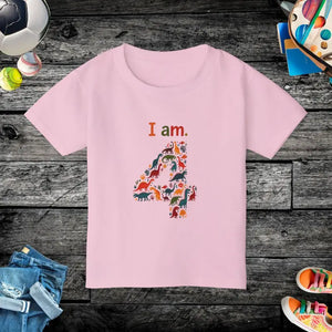 Dinosaur Themed Toddler Tee i am 4 Birthday Shirt - Dipaliz - Light Pink / 2t - T-shirts