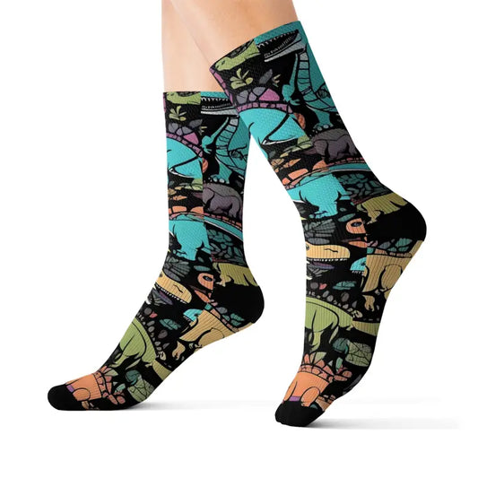 Elevate your Style with Cozy Dinoz Sublimation Socks! - m Socks