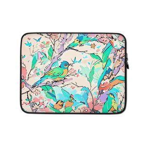 Birds Laptop Sleeve - Padded Zipper Faux Fur - Dipaliz - Bags