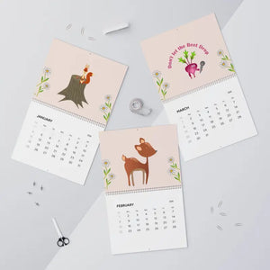 Wall Calendar 2026 Cute Animals Plants Matte Grid Pages Dipaliz - Calendars