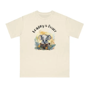 Cute Elephant Reading Classic t Shirt - Organic Cotton Tee - Dipaliz - Natural / s - T-shirts