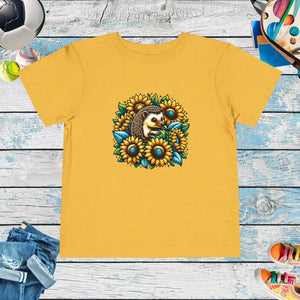 Toddler t Shirt Classic Fit Hedgehog with Sunflowers - Dipaliz - Heather Yellow Gold / 2t - Baby & Clothing