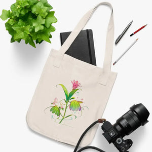 Canvas Tote Bag - Pink Flower Organic Eco-friendly - Dipaliz - one Size / Natural - Bags