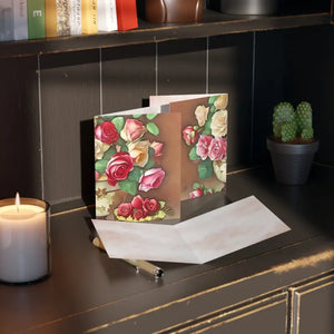 Blank Greeting Cards with Striking Rose Vase Design - Dipaliz - 8 Pcs / Matte / 4.25” x 5.5” - & Note