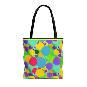 Colorful Circles Tote Bag - Stylish All-over Print Design - Dipaliz - 16’’ × / Black - Bags