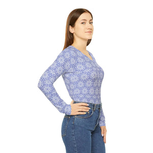 Periwinkle Mandala Women’s Long Sleeve V-neck Shirt (aop) - T-shirts - 2xl