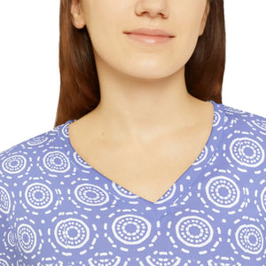 Periwinkle Mandala Women’s Long Sleeve V-neck Shirt (aop) - T-shirts - 2xl