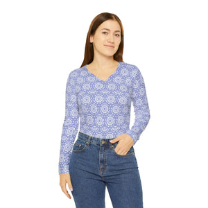 Periwinkle Mandala Women’s Long Sleeve V-neck Shirt (aop) - T-shirts - 2xl