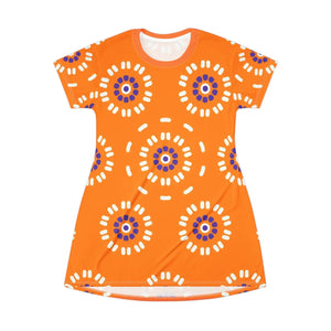 Orange T-shirt Dress – Abstract Floral Pattern - Dipaliz - Dresses - Xs