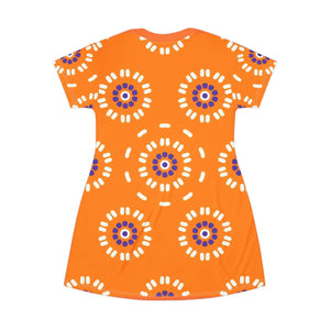 Orange T-shirt Dress – Abstract Floral Pattern - Dipaliz - Dresses - Xs