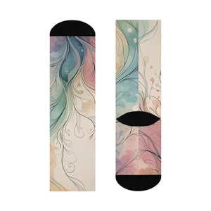 Dipaliz Abstract Floral Swirl Crew Socks Cushioned Knit