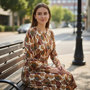 Dipaliz Abstract Organic Pattern Long Sleeve Midi with Pockets - Dresses - Xs