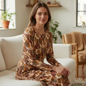 Dipaliz Abstract Organic Pattern Long Sleeve Midi with Pockets - Dresses - Xs