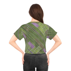 Vibrant Crop Tee - Abstract Green and Purple Pattern - Dipaliz - T-shirts - Xs