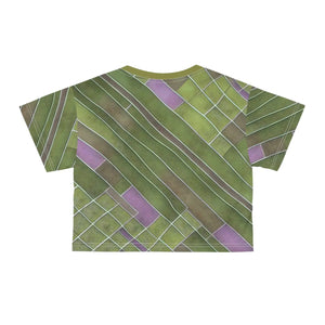Vibrant Crop Tee - Abstract Green and Purple Pattern - Dipaliz - T-shirts - Xs