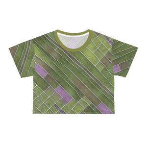 Vibrant Crop Tee - Abstract Green and Purple Pattern - Dipaliz - T-shirts - Xs