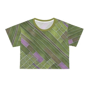 Abstract Pattern Crop Tee Green Purple Design - Dipaliz - Black Stitching / Xs - T-shirts
