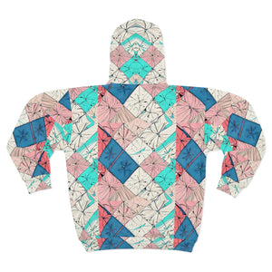 Women’s Pastel Geometric Kaleidoscope Zip-up Hoodie | Pink Teal Diamond Print Sweatshirt Unisex Zip (aop) - Hoodies