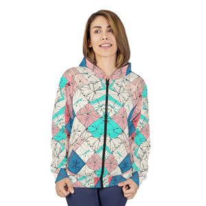 Women’s Pastel Geometric Kaleidoscope Zip-up Hoodie | Pink Teal Diamond Print Sweatshirt Unisex Zip (aop) - Hoodies