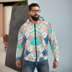 Women’s Pastel Geometric Kaleidoscope Zip-up Hoodie | Pink Teal Diamond Print Sweatshirt Unisex Zip (aop) - Hoodies