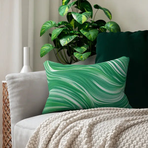 Spun Polyester Lumbar Pillow - Green Wavy Pattern - Dipaliz - 20’’ × 14’’ - Pillows