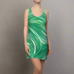 Racerback Dress Abstract Wavy Pattern Statement Style Dipaliz - Dresses