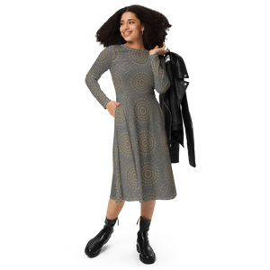 Print Long Sleeve Midi – Cocktail Dress - Dipaliz - Dresses - Xs