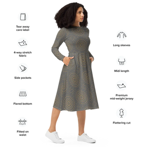 Print Long Sleeve Midi – Cocktail Dress - Dipaliz - Dresses - Xs