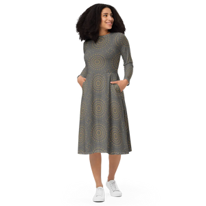 Print Long Sleeve Midi – Cocktail Dress - Dipaliz - Dresses - Xs