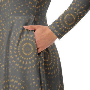 Print Long Sleeve Midi – Cocktail Dress - Dipaliz - Dresses - Xs