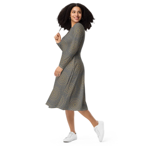 Print Long Sleeve Midi – Cocktail Dress - Dipaliz - Dresses - Xs