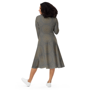 Print Long Sleeve Midi – Cocktail Dress - Dipaliz - Dresses - Xs