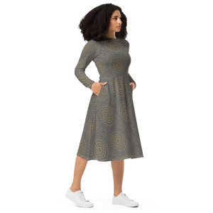 Print Long Sleeve Midi – Cocktail Dress - Dipaliz - Dresses - Xs