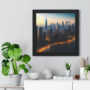 Modern Framed Horizontal Poster - Aerial City Skyscrapers - Dipaliz - Posters Prints & Visual Artwork