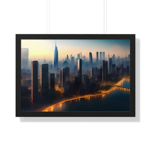 Modern Framed Horizontal Poster - Aerial City Skyscrapers - Dipaliz - Posters Prints & Visual Artwork