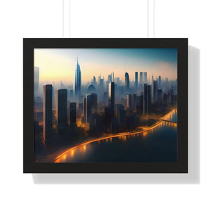 DipaliZ aerial city skyline framed horizontal poster