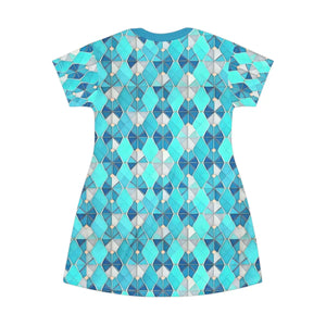 Aqua Blue Geometric Shirt Dress – Bamboo Cotton - Dipaliz - Dresses - Xs