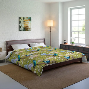 Blue Bird Comforter – Birds and Flowers Print - Dipaliz - Quilts & Comforters