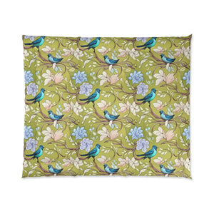 Blue Bird Comforter – Birds and Flowers Print - Dipaliz - Quilts & Comforters