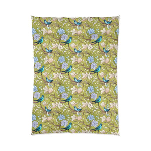 Blue Bird Comforter – Birds and Flowers Print - Dipaliz - Quilts & Comforters