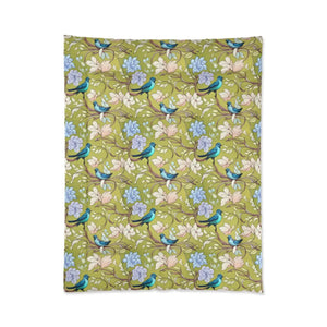 Blue Bird Comforter – Birds and Flowers Print - Dipaliz - Quilts & Comforters